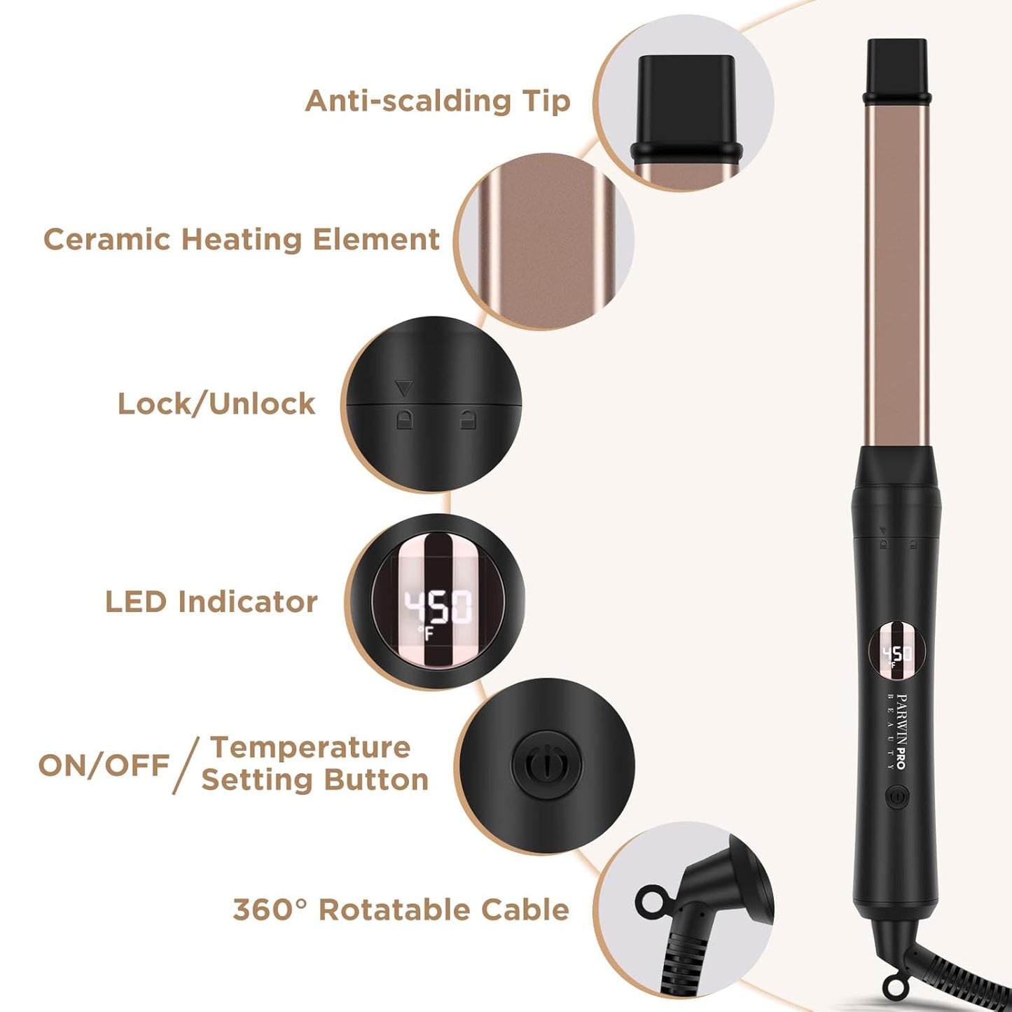 5-in-1 Interchangeable Curling Iron & Wand Set with Ceramic Tourmaline Barrels, PARWIN PRO BEAUTY