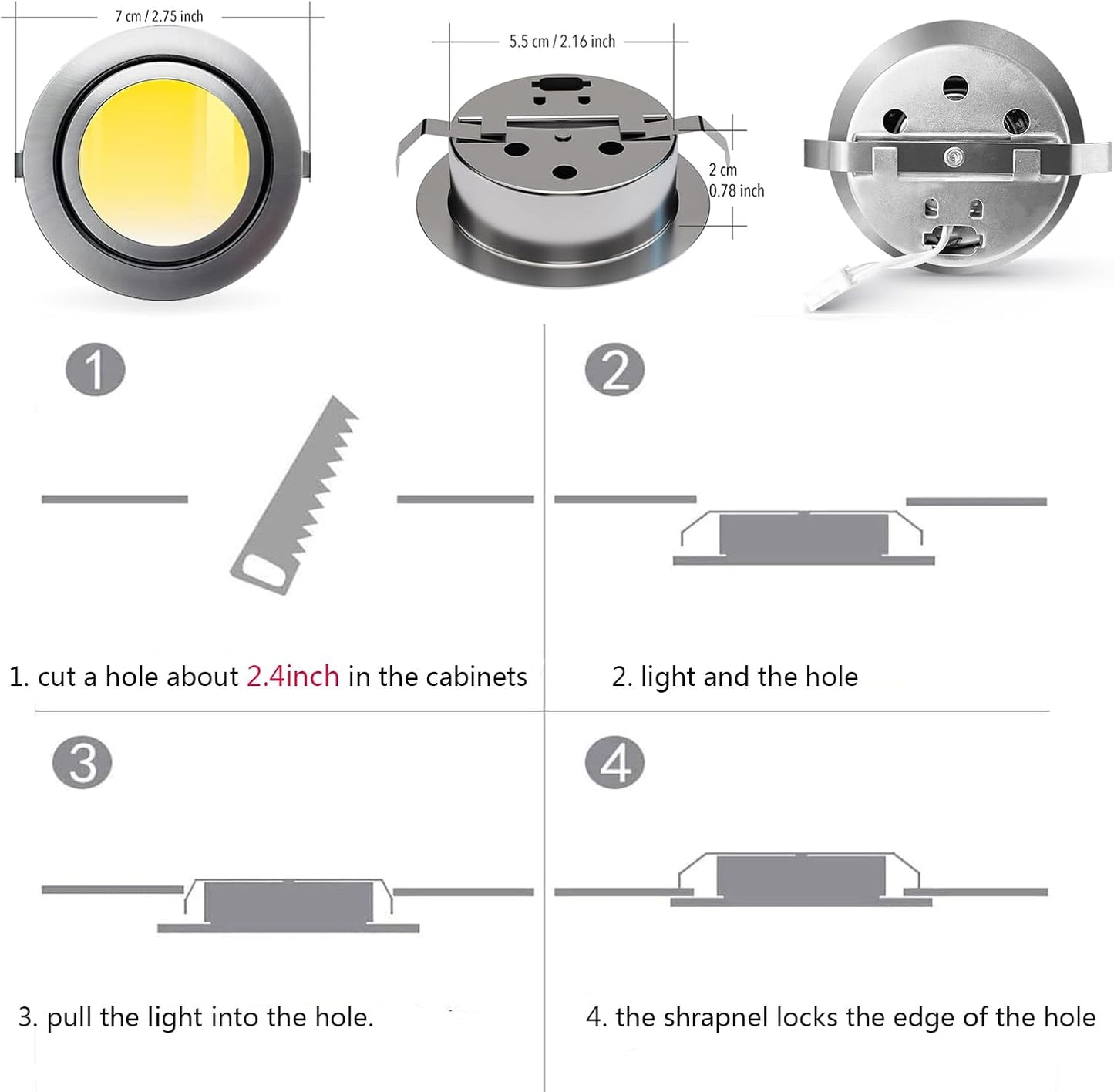New Smart Lampaous PuckSmart Under Cabinet Lights, Round, Wired,2700K-6500K,Small Recessed LED 6pcs