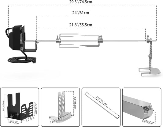 New Universal BBQ Grill Rotisserie Kit, Gas Grills, 110V 4W Motor, 4-Prong Forks, 28" Rod, onlyfire