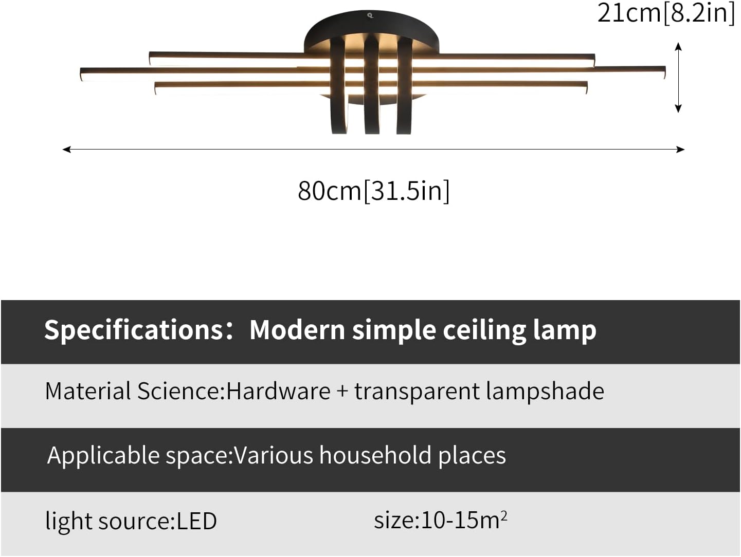 Garwarm 40W Dimmable LED Ceiling Light, Semi Flush Mount, Geometric Black Chandelier, Remote