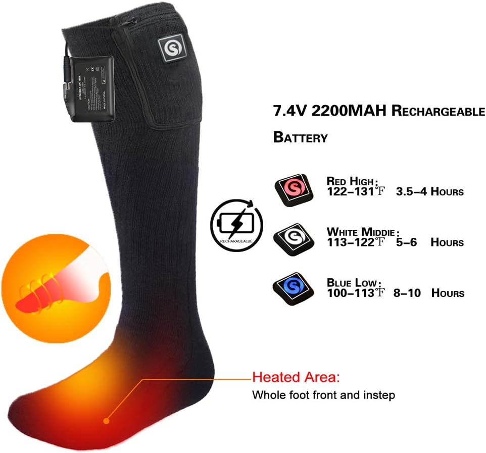 New Sunwill Heated Socks, 7.4V 2200mah Rechargeable Battery, Winter, for Hunting, Skiing, Camping