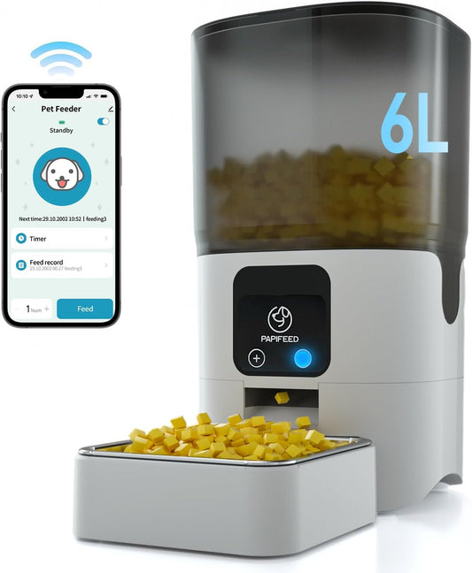 New PAPIFEED Smart Pet Feeder, WiFi, APP & Alexa Control, Detachable, 1-30 Meals, 6L - Cats, Dogs