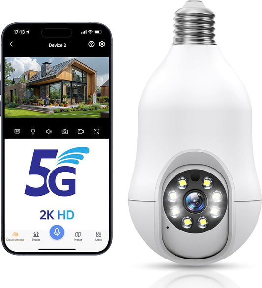 New Light Bulb Security Camera, 5G & 2.4GHz Wireless Outdoor, 2K, Night Vision, Motion Detection