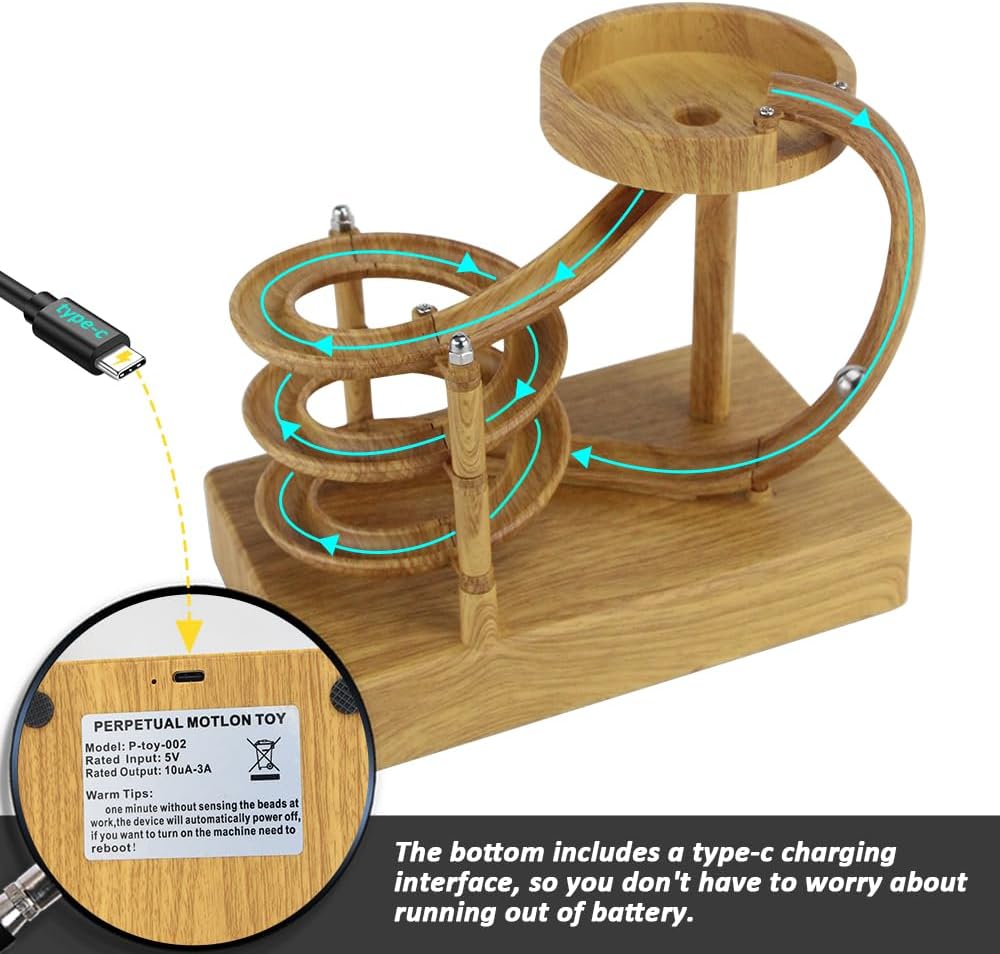 Kinetic Art Perpetual Motion, Rolling Ball, Stress Relief, Wood color