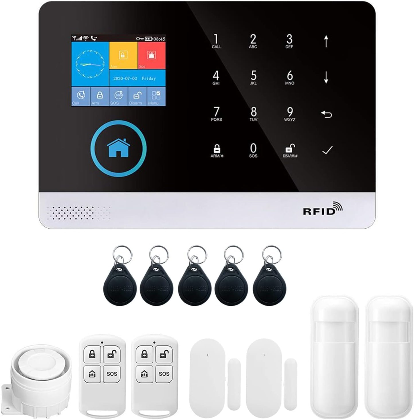 WiFi Home Alarm Security System, Wireless LCD Display, 10 Pieces, Voice Control Alexa & Google