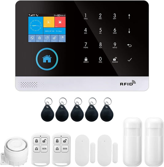 WiFi Home Alarm Security System, Wireless LCD Display, 10 Pieces, Voice Control Alexa & Google