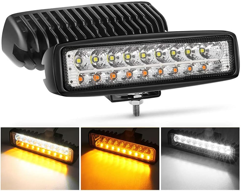 New 2 pk White/Amber Fog Bar 6" 54W LED, Waterproof, White/Amber for Trucks, SUVs (2-Pack MovFlax)