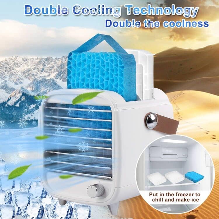 New Portable Air Conditioner Fan with Handle, Mini Evaporative Cooler, LED, Includes Ice Tray