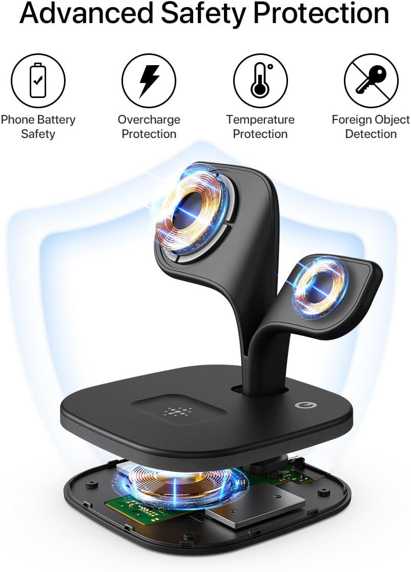 New - Black Wireless Charging Station for Magsafe, Multi-Device, Iphone 16/15/14/13/12, Apple Watch, AirPods