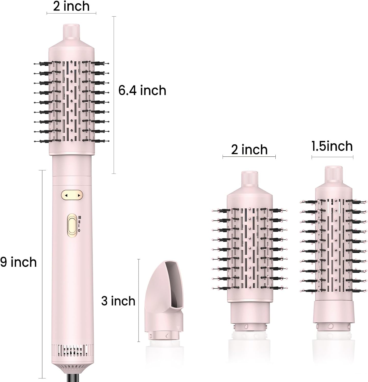 New 3-in-1 Rotating Hair Dryer Brush, Spinning, Detachable Heads (2"&1.5"), 3H/2S, Curl/Straight