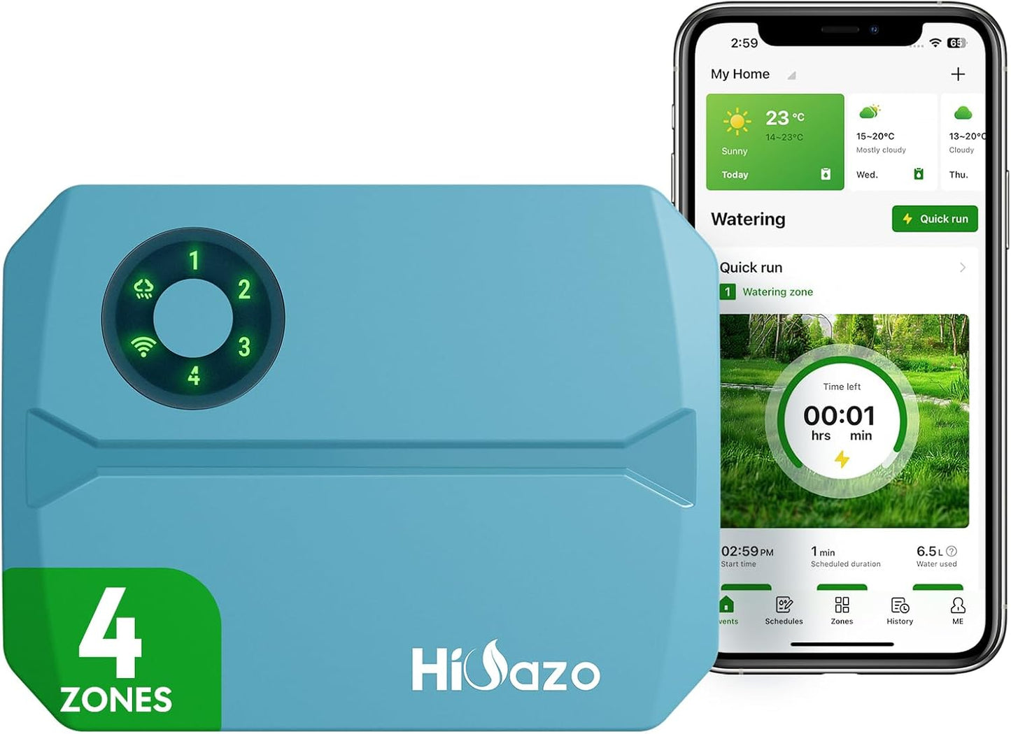 Smart WiFi Irrigation Controller, Weather-Based Watering, 4-Zone Sprinkler System, HiOazo