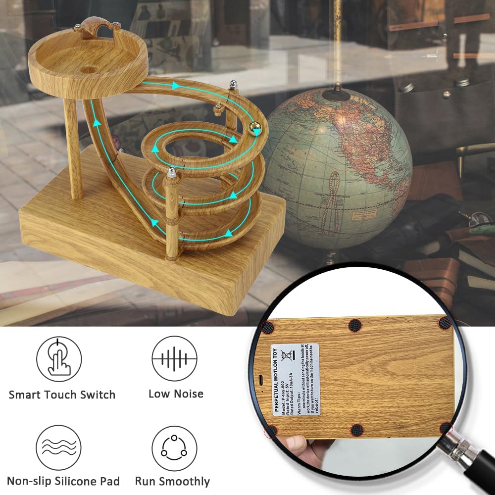 Kinetic Art Perpetual Motion, Rolling Ball, Stress Relief, Wood color