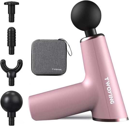 TWOYING Mini Massage Gun, Deep Tissue, Handheld, LCD Touch Screen, 6 Speeds, Pink