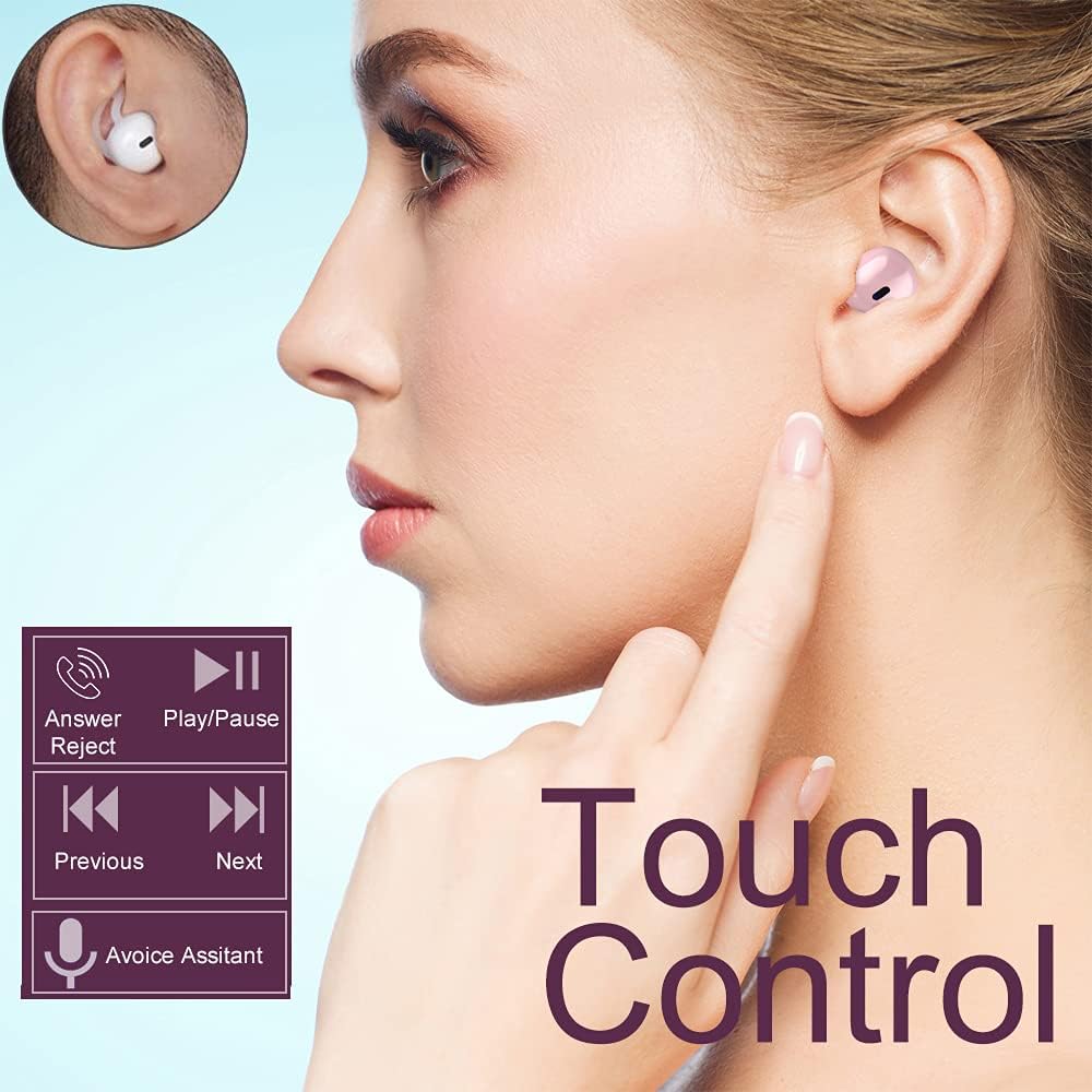 New eleror Invisible Wireless Blue Tooth Earbuds Mini Earpiece Small Ear buds (Pink)