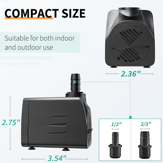400 GPH Submersible Water Pump, 25W, 7ft. High Lift, Quiet, for Fountain & Aquarium, Pawfly