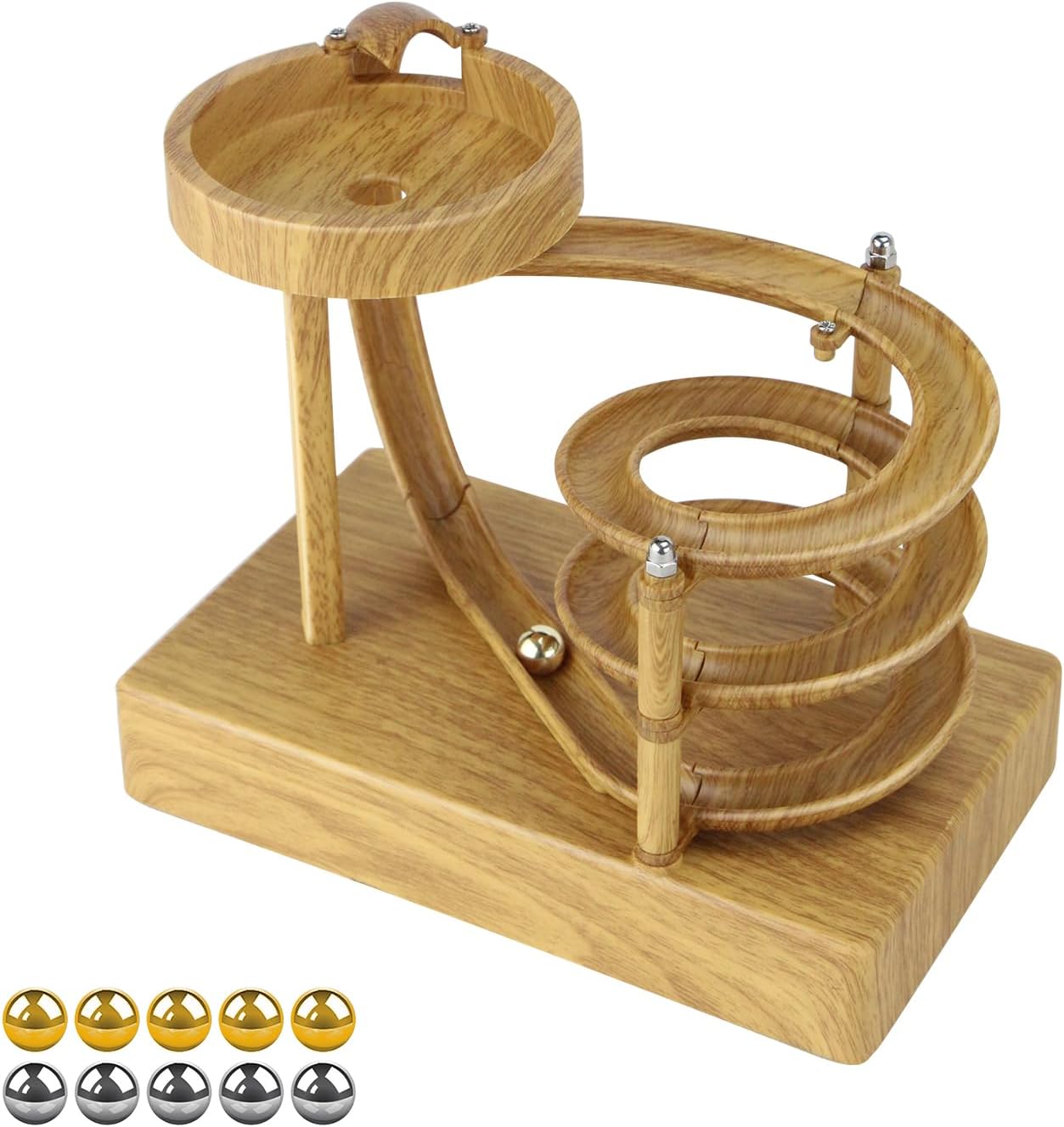 Kinetic Art Perpetual Motion, Rolling Ball, Stress Relief, Wood color