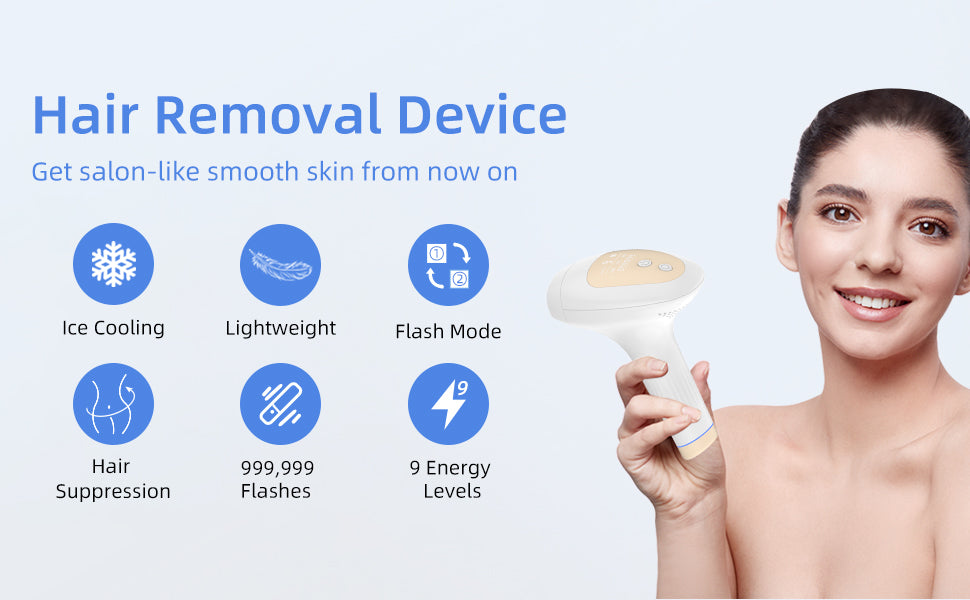 New PIEEF Hair Removal Device, Ice Cooling,  Auto Flash, 999999 flashes, At Home Hair Epilator