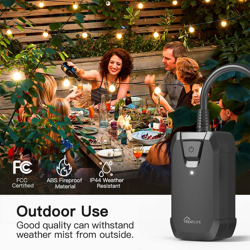 New TREATLIFE Smart Dimmer Plug Outdoor Alexa & Google Home, Dimmer APP Remote Control, 400W, IP44