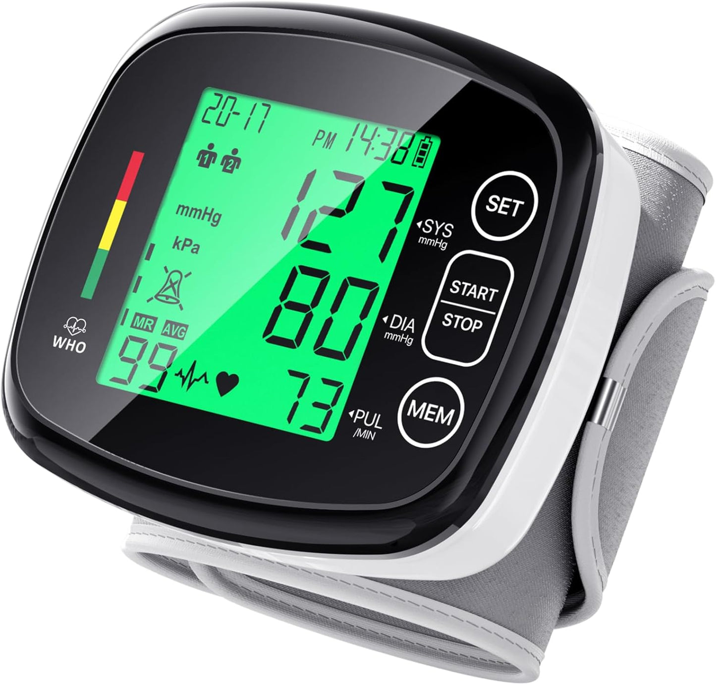 Blood Pressure Monitor, Wrist, Automatic, Digital LCD Display, 5.3-7.67" Cuff, 99x2 Sets Memory
