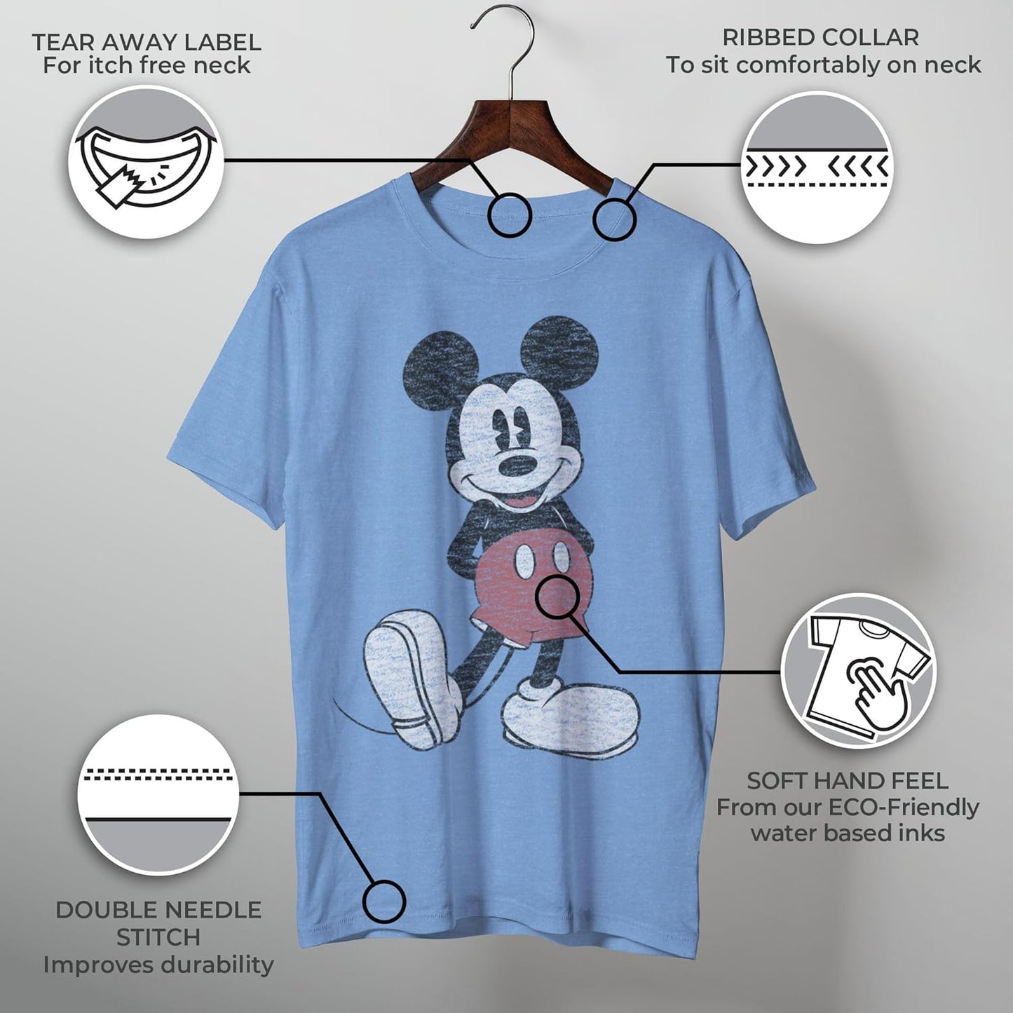 Mens Mickey Mouse T-Shirt Size Small, Distressed Look, Disney