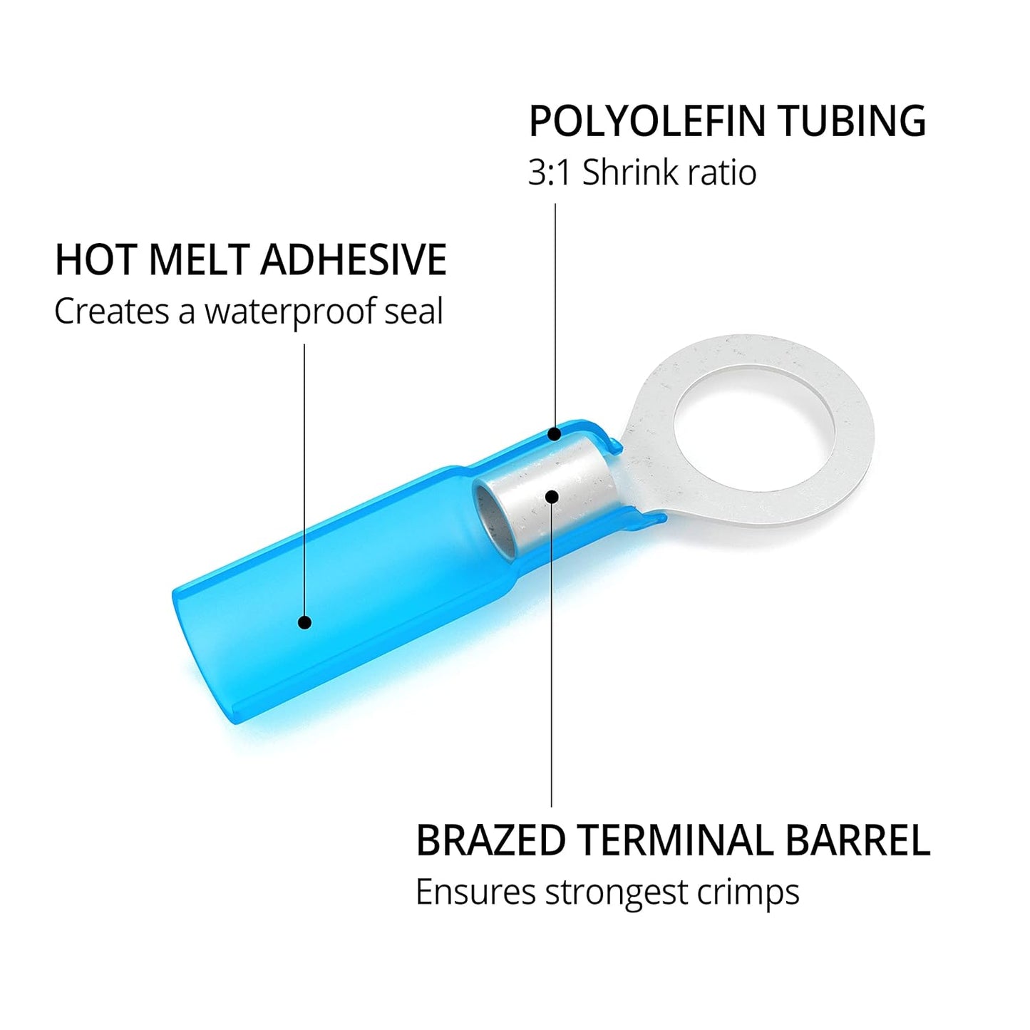 130 PCS Heat Shrink Ring Terminals, Marine Grade, #10 Spade Terminals, Blue 16-14 Gauge, Wirefy