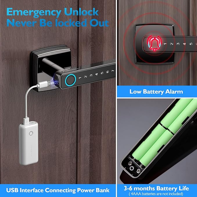 Fingerprint Door Lock, Keyless Entry, Bluetooth, Touchscreen Keypad, App Control, for Home, Aibocn