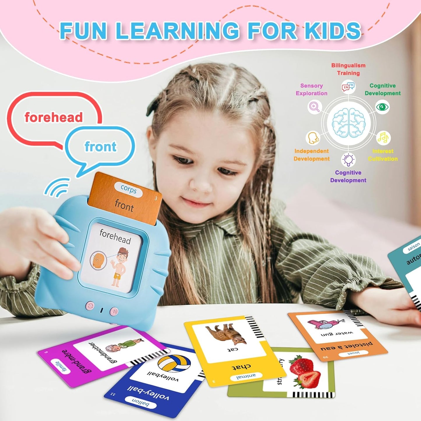 Talking French / English Flash Cards, 112 Words, for 1-6 Year Olds, Bilingual Learning