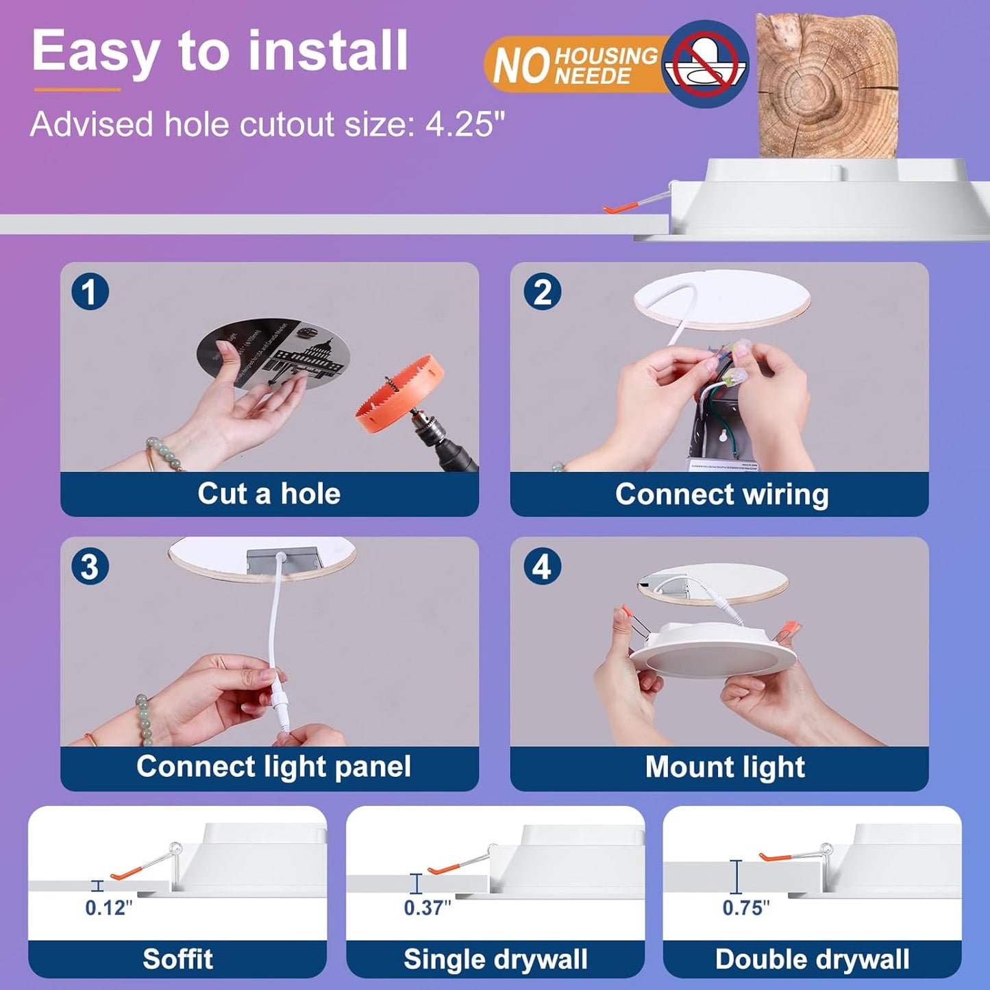 New 12 Pack RGB Smart Recessed Lighting 6 Inch, 2700K~5700K, Bluetooth, 16W, 1350 Lumen