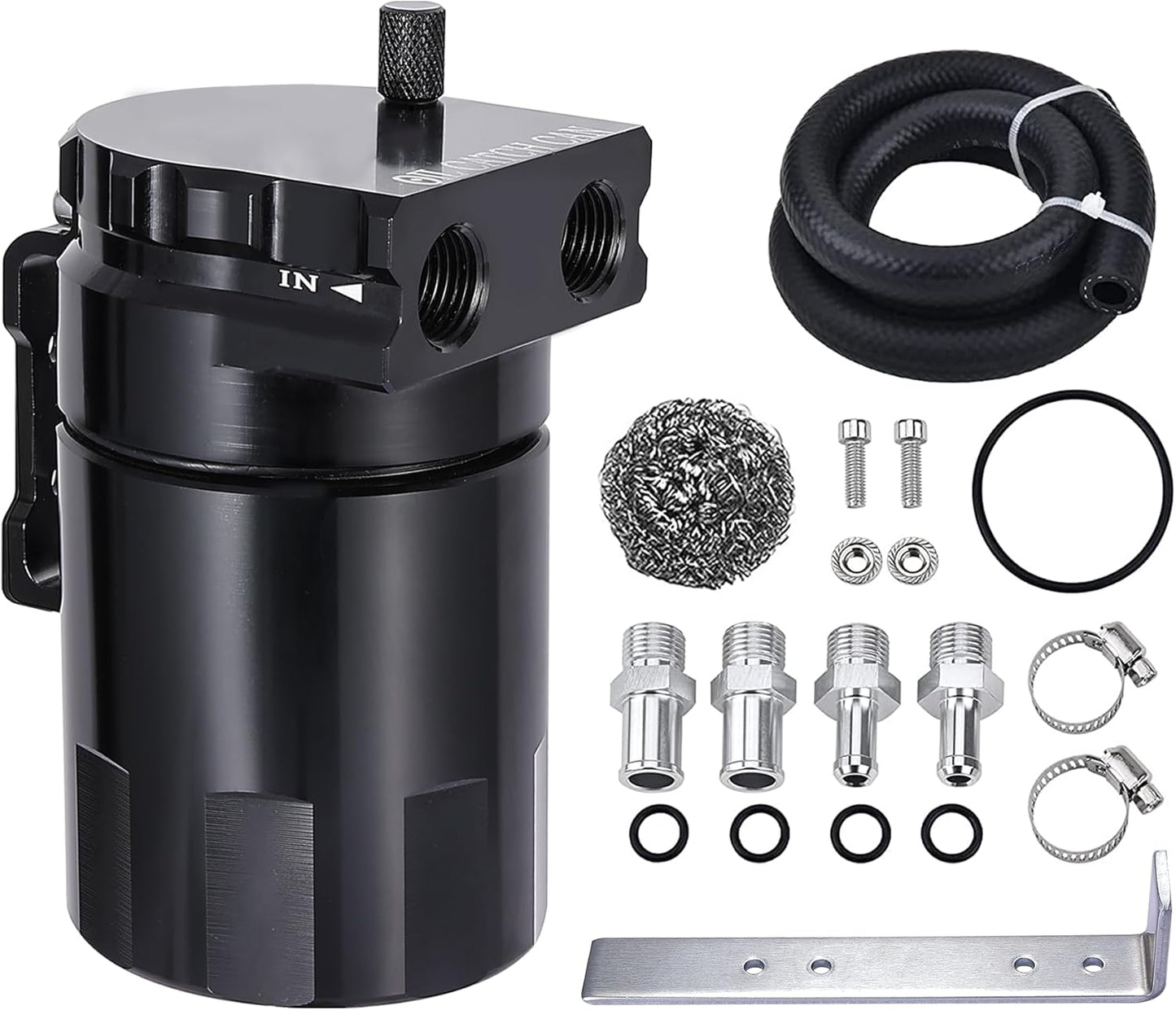 Universal 300ml Baffled Oil Catch Can, Aluminum Oil Separator, Black, EVIL ENERGY