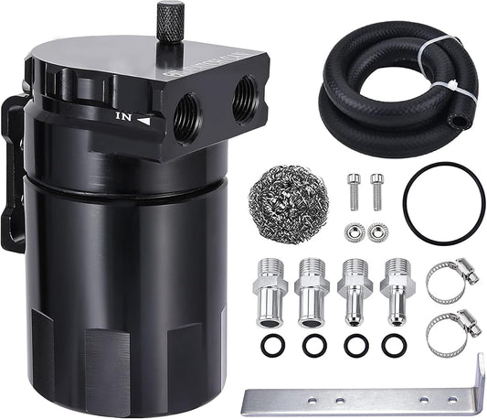 Universal 300ml Baffled Oil Catch Can, Aluminum Oil Separator, Black, EVIL ENERGY