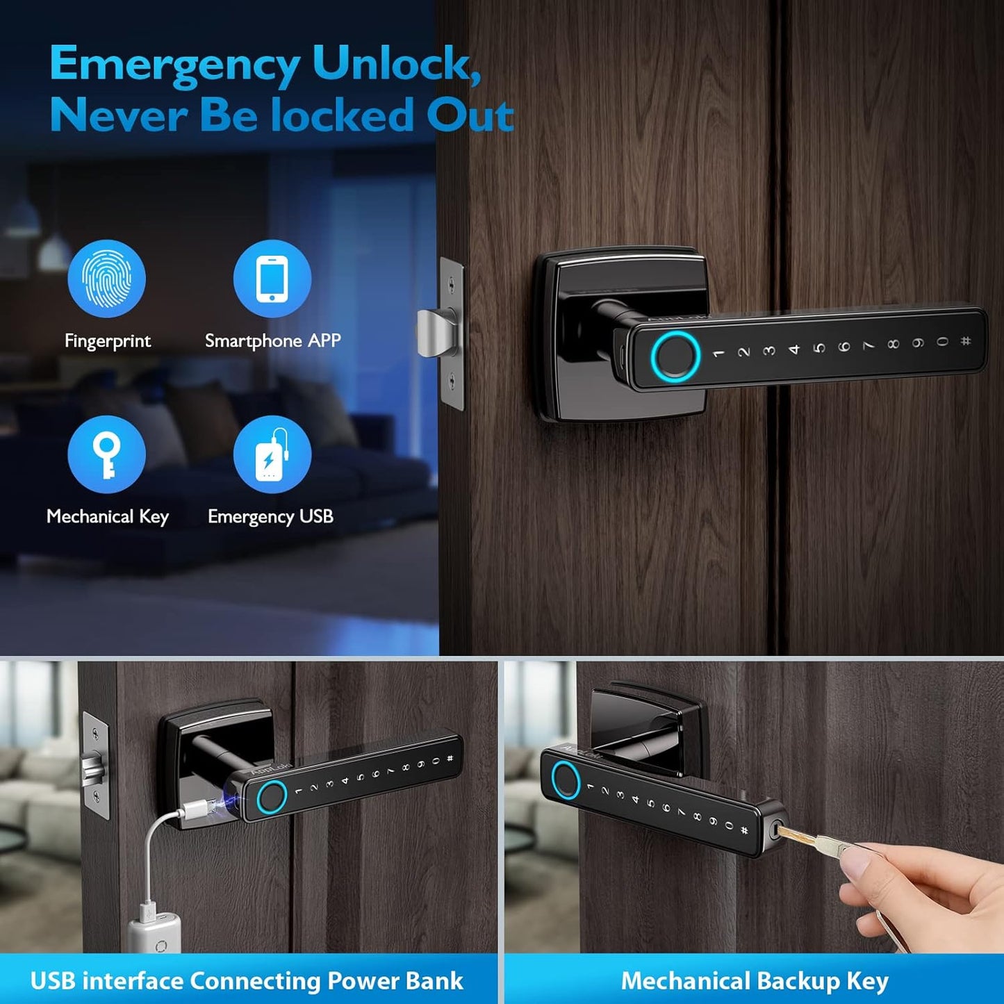 Fingerprint Door Lock, Keyless Entry, Bluetooth, Touchscreen, App Control, Apploki - New