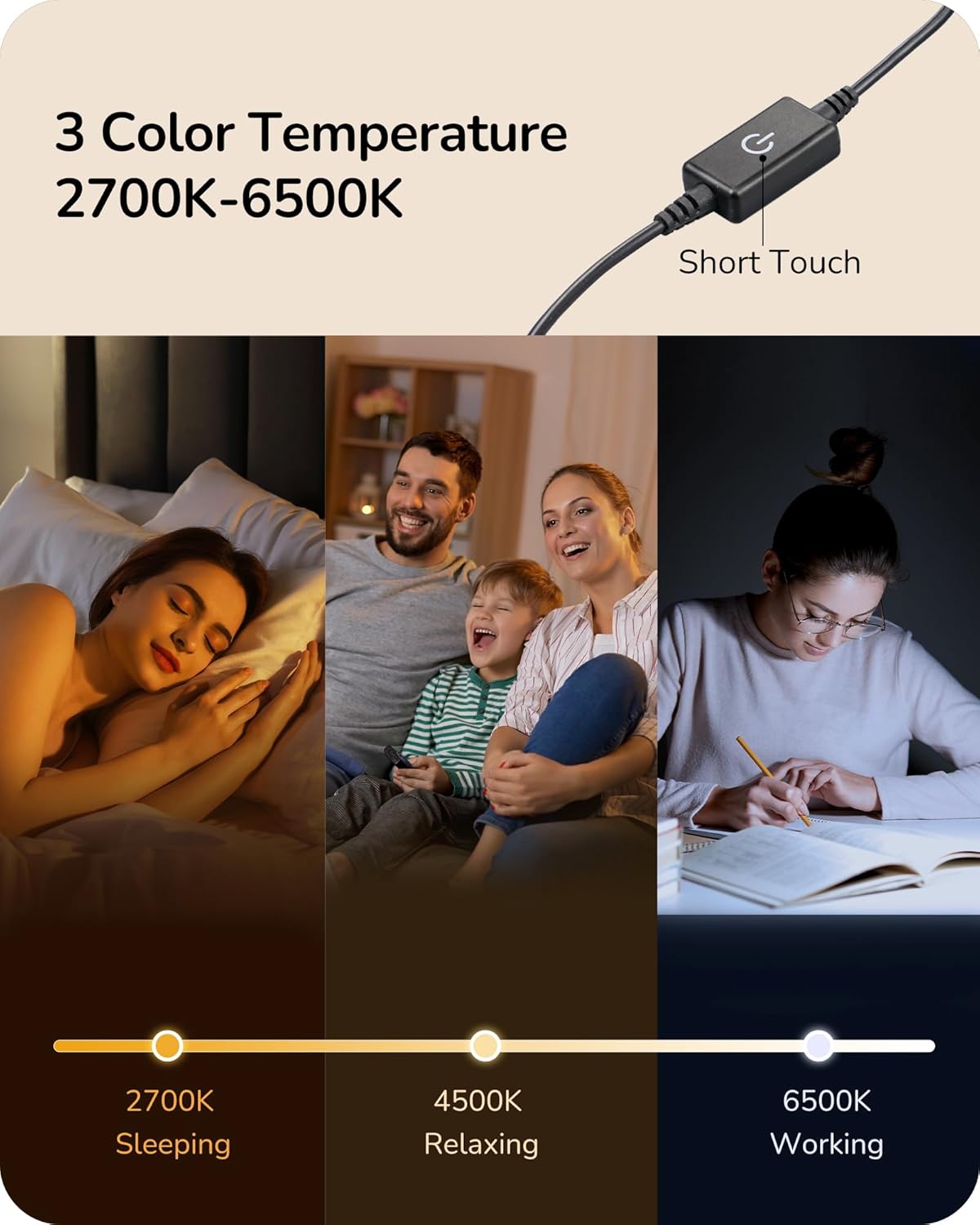 New LED Table Lamp, Minimalist Bedside Lamp with 3 Dimmable Color Temperature, Touch Controller 6W