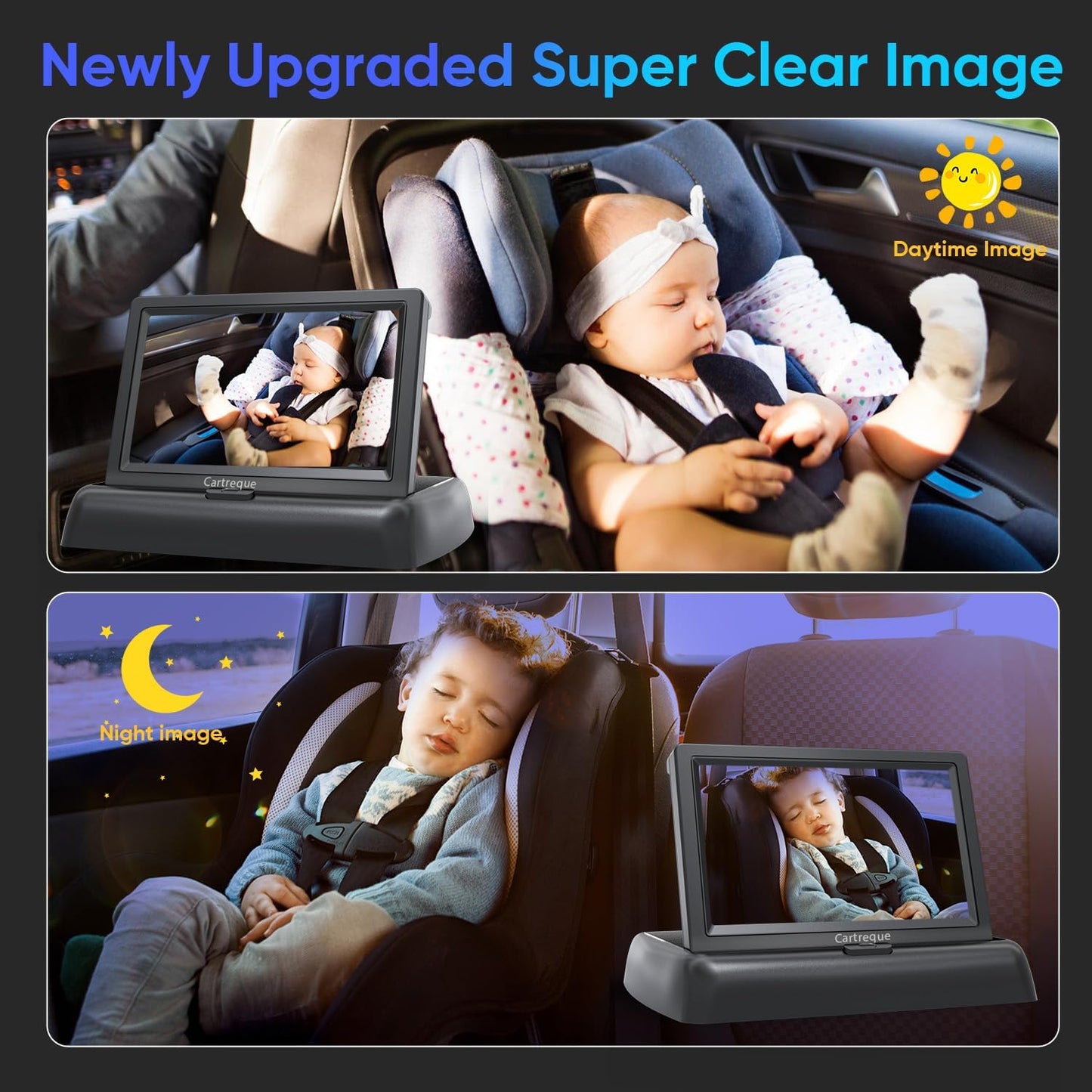 New Baby Car Camera, 4.3" HD, Night Vision, Adjustable, Cartreque
