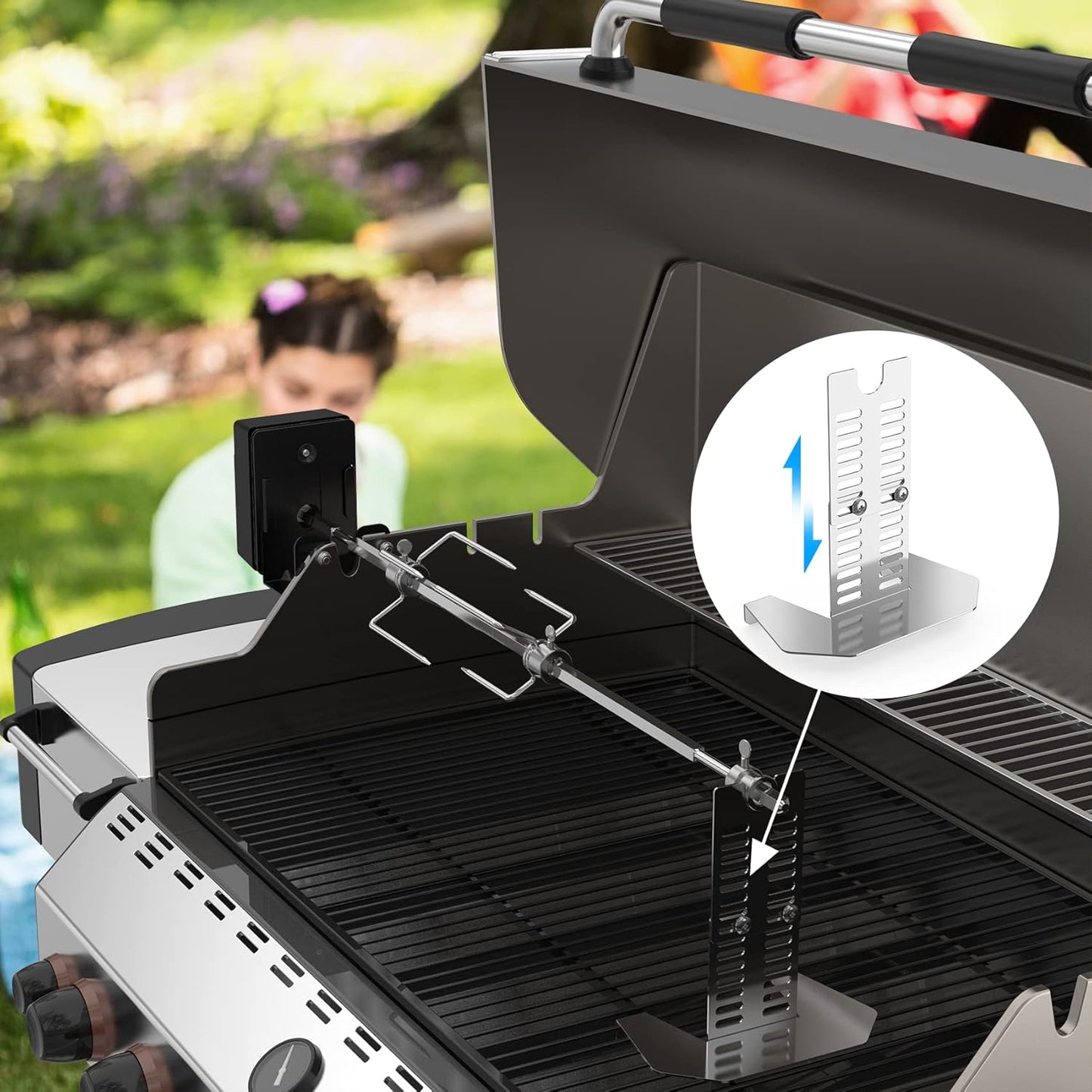 New Universal BBQ Grill Rotisserie Kit, Gas Grills, 110V 4W Motor, 4-Prong Forks, 28" Rod, onlyfire