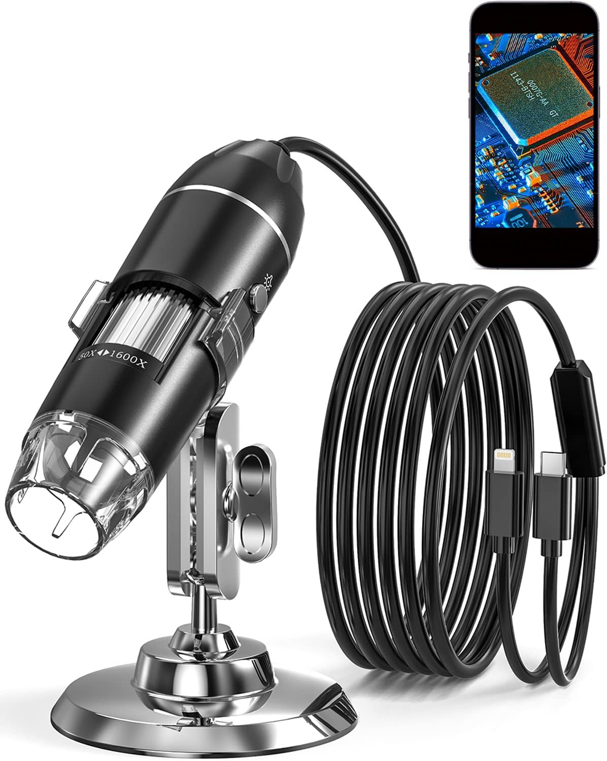 SKYEAR USB Digital Microscope - 50X-1600X, for iOS/Android, 8 LED Lights, Portable Camera