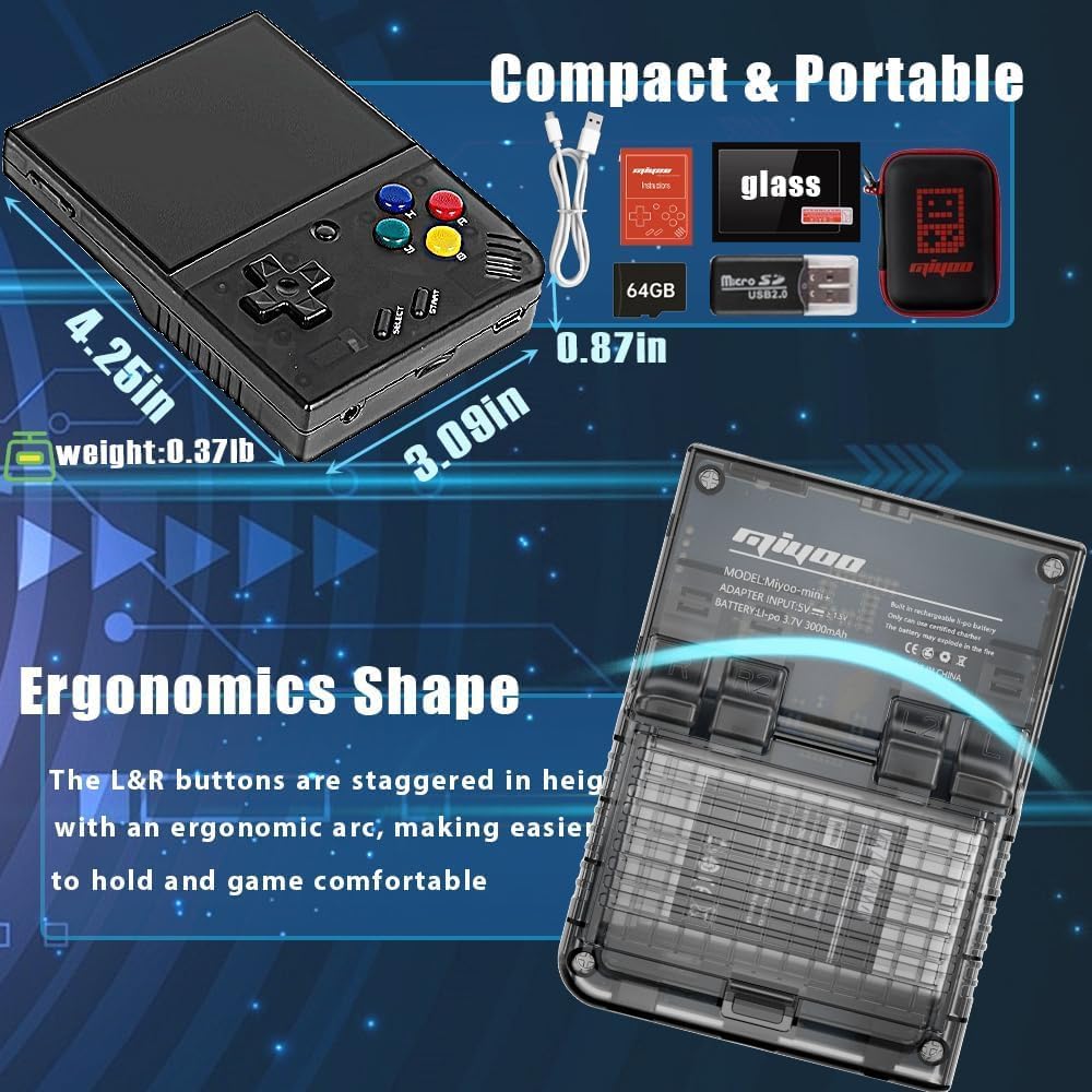 Retro Handheld Gaming Console w/ 3.5" IPS Screen & WiFi, Includes Portable Case, Mini Plus, Miyoo