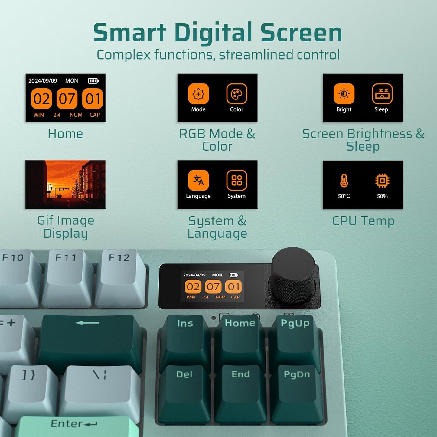 New Wireless Keyboard, NB841 PRO 75%, Display, Knob, RGB, Hot-Swap, LTC Nimbleback, Blue Switch