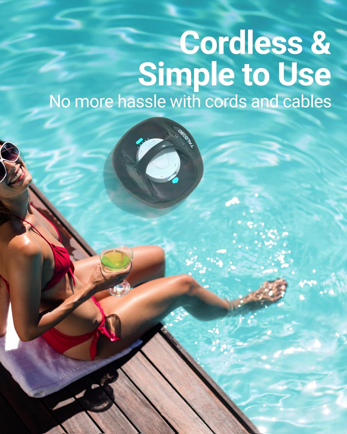 Robotic Pool Cleaner, Cordless, 130Min Runtime, 861 sq.ft, Auto-Parking, 2.5h Fast Charging