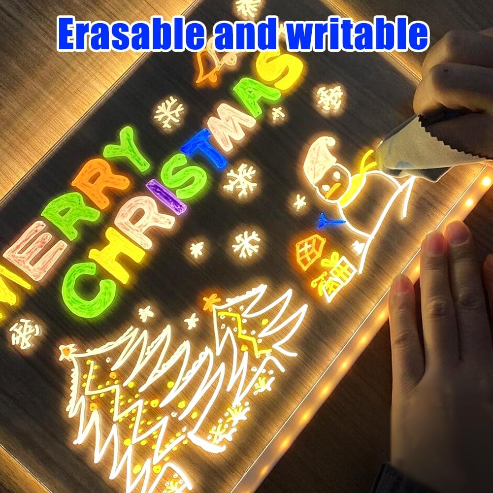 LED Note Board with Colors, Acrylic Light up Message Board, Angle Adjustable Stand, 11.8 X 7.9in