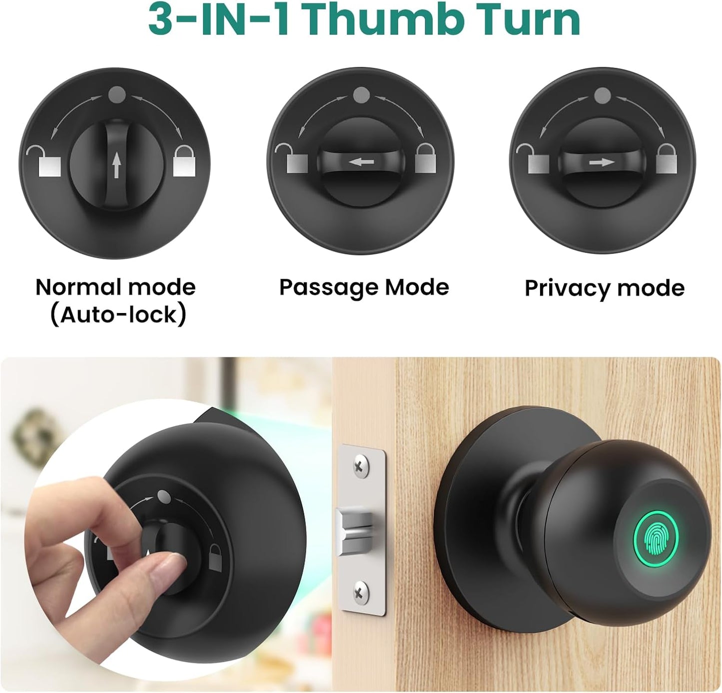 New Smart Fingerprint Door Lock, App Control, Keyless, 20 Prints, Black, GHome