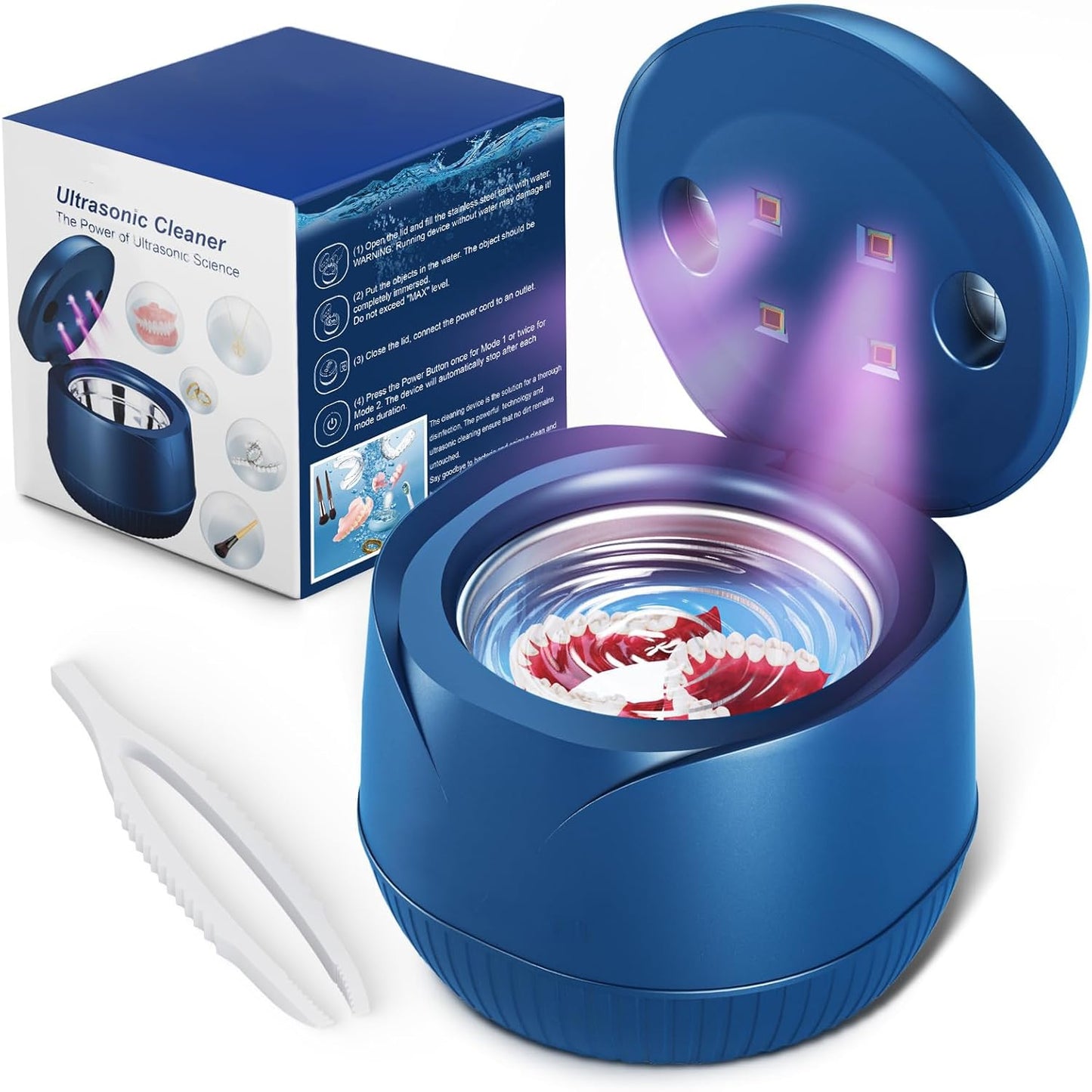 Ultrasonic Retainer Cleaner, 200ML, 45kHz, Portable, Dentures, Aligner, Blue