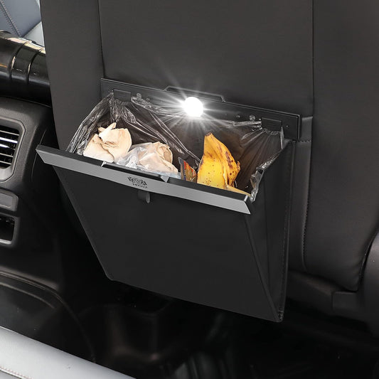 New Car Trash Can (11.6" x 11.6"), with LED, Magnetic Foldable, PU Leather, 30 Bags