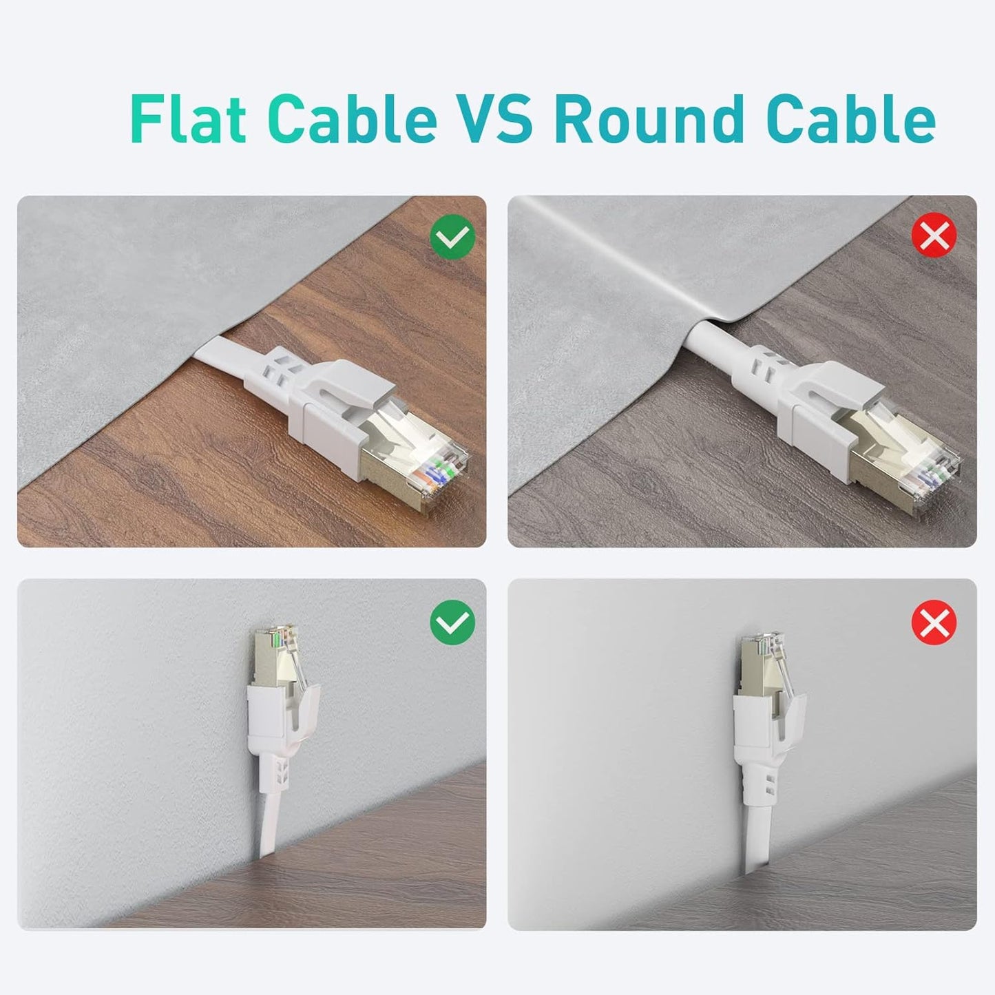 High Speed Flat Cat 8 Ethernet Cable, 40Gbps 2000Mhz, RJ45 Patch Cord, 6 FT 8 Pack, BAHIWOM