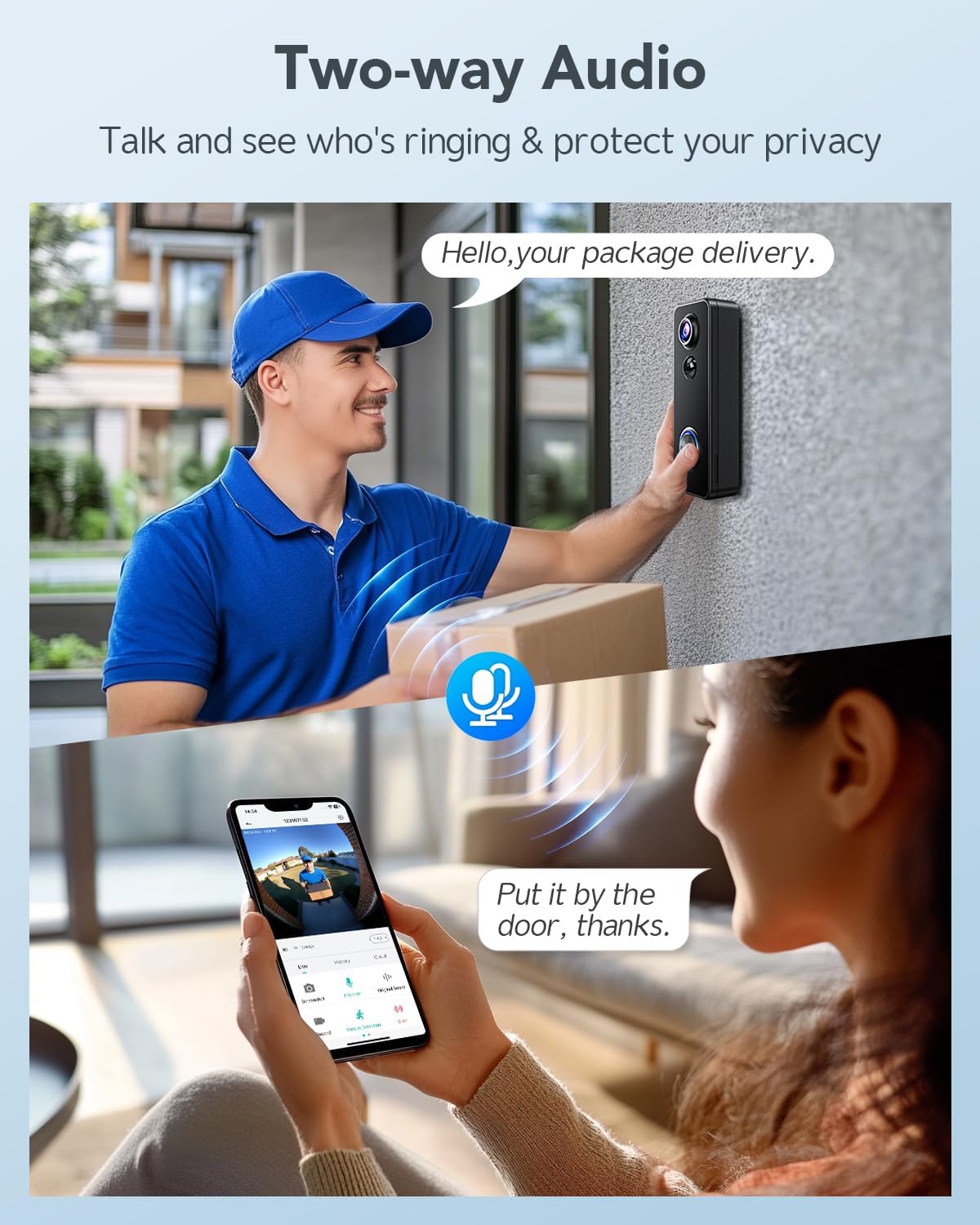 Used Doorbell Camera Wireless Outdoor w/ Chime, Pano View, 2K 3MP, XTU