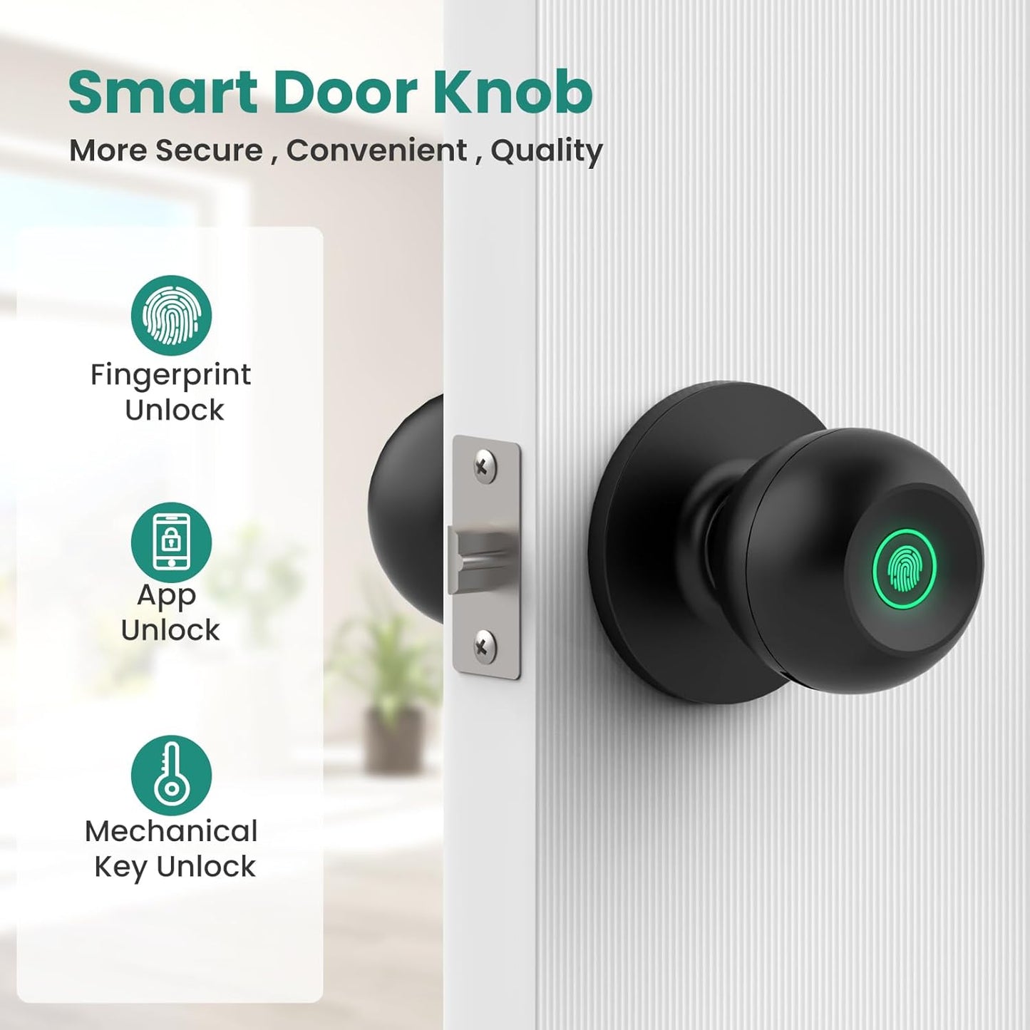 New Smart Fingerprint Door Lock, App Control, Keyless, 20 Prints, Black, GHome