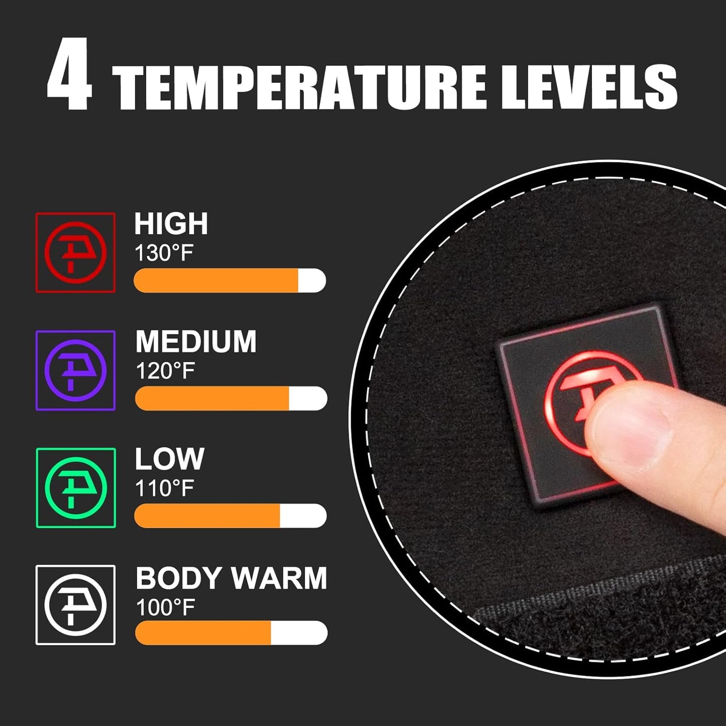 Heated Hand Warmer Pouch, Rechargeable Battery, 4 Heat Areas/Modes, PTAHDUS