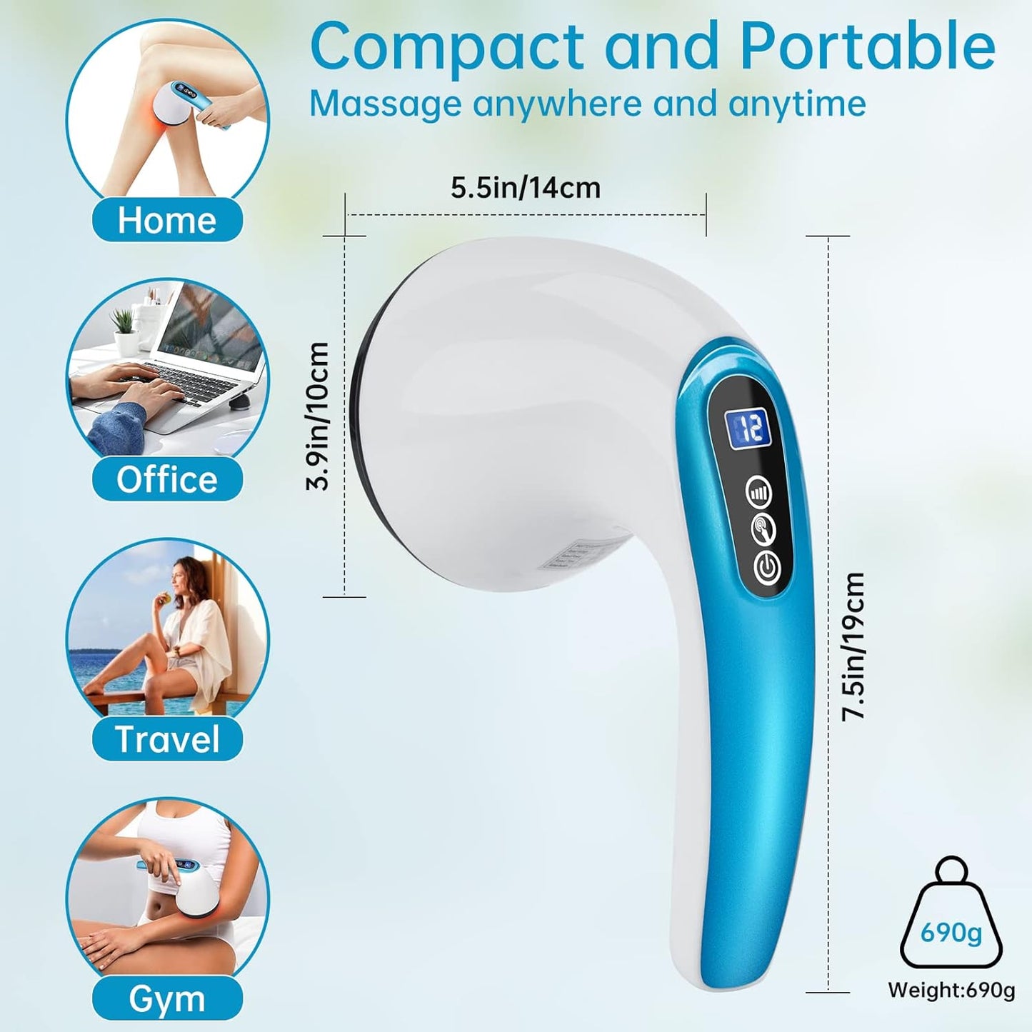 Cordless Cellulite Remover Massager, 8 Heads, Rechargeable, Body Sculpting, PAHTTO