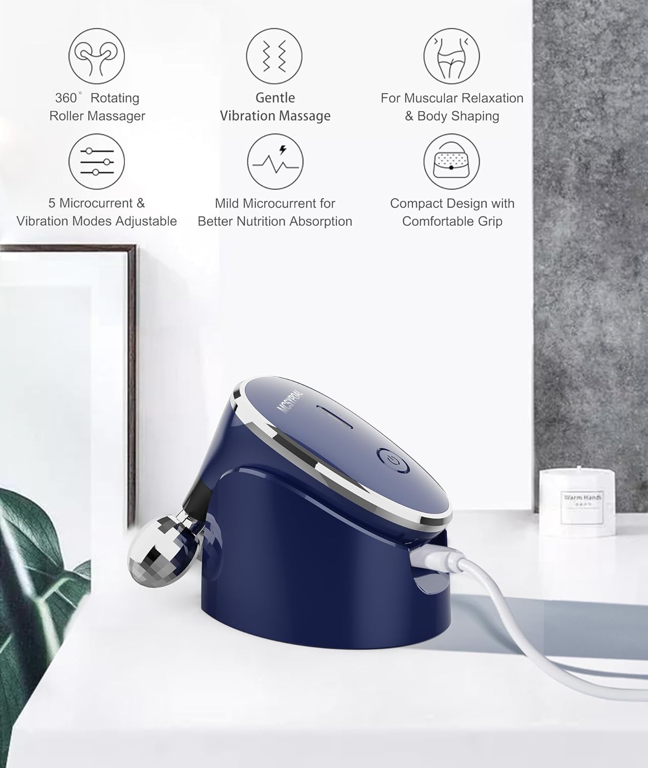 Microcurrent Facial Device, 5-in-1 Massager, Face Roller, Skin Care, Royal Blue, MCSYPOAL