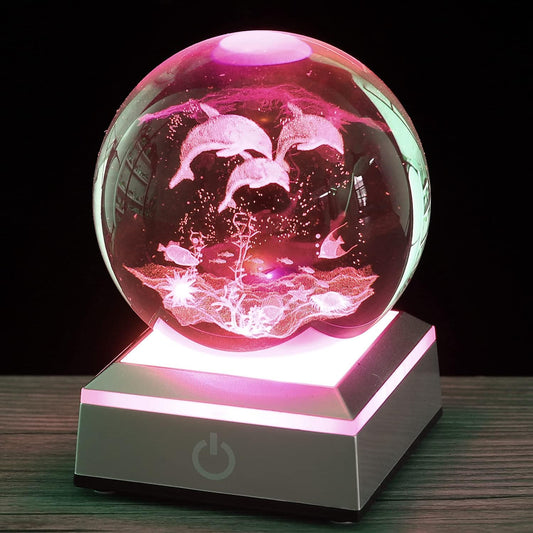 3D Crystal Ball Dolphin Lamp with LED Holder, Christmas, Birthday, Anniversary Gift, YANZXU