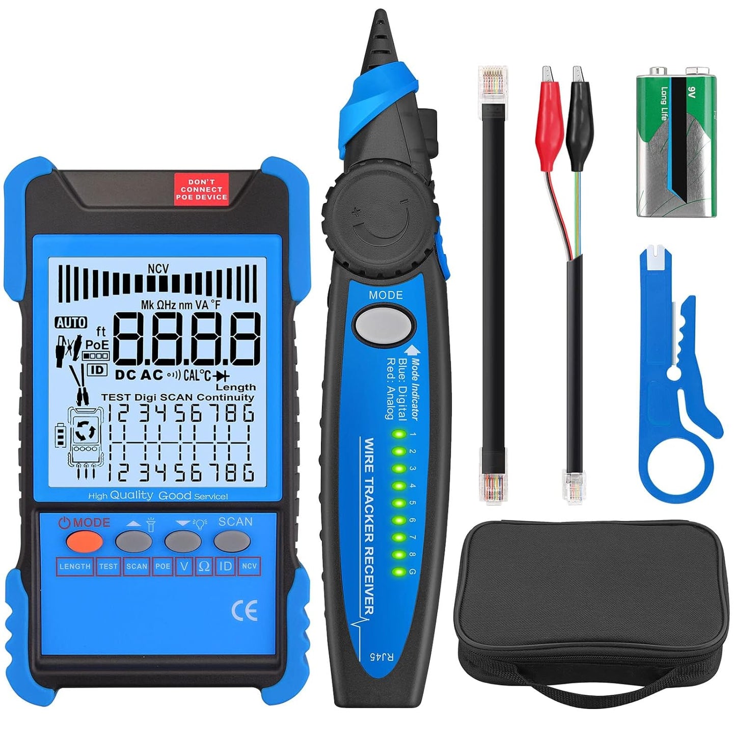 Network Cable Tester with PoE, NCV & Length Measurement for CAT5/CAT6/CAT8, YGiTK